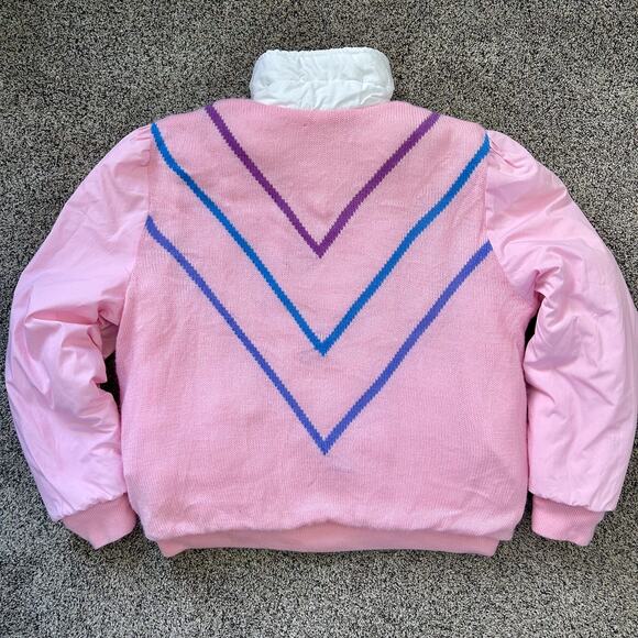 Vintage 80's REVERSIBLE White Pink Preppy Puffer Stranger Things Nancy MED LG - Picture 10 of 10